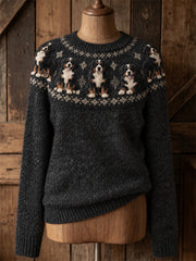 Women's Vintage Bernese Mountain Dogs Yoke Isle Print crew neck sweater gracestitchs