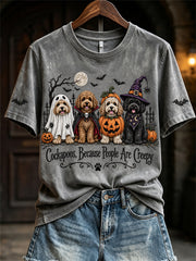 Women's Cockapoos Because People Are Creepy Halloween Dogs Print short-sleeved T-shirt gracestitchs