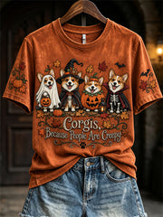 Women's Corgis Because People Are Creepy Fall Halloween Dogs Print short-sleeved T-shirt gracestitchs