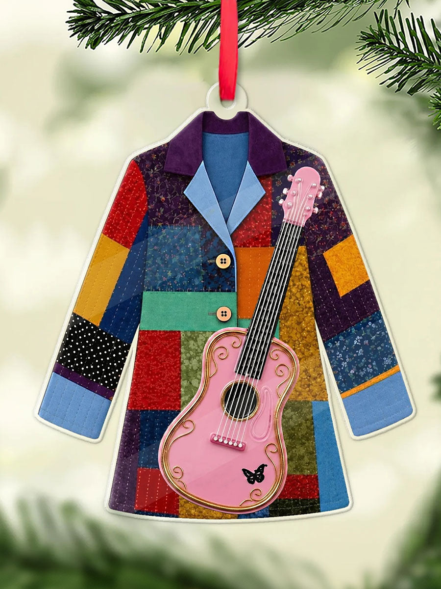 Colorful jacket and pink guitar country music hanging ornament gracestitchs