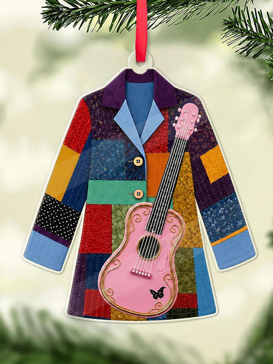 Colorful jacket and pink guitar country music hanging ornament gracestitchs