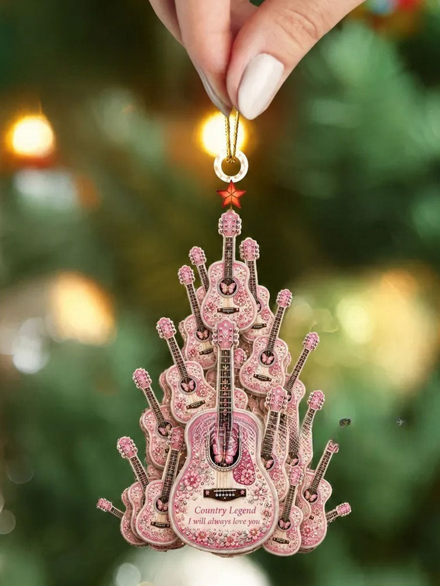 Pink Guitar Country Music Hanging Ornament gracestitchs