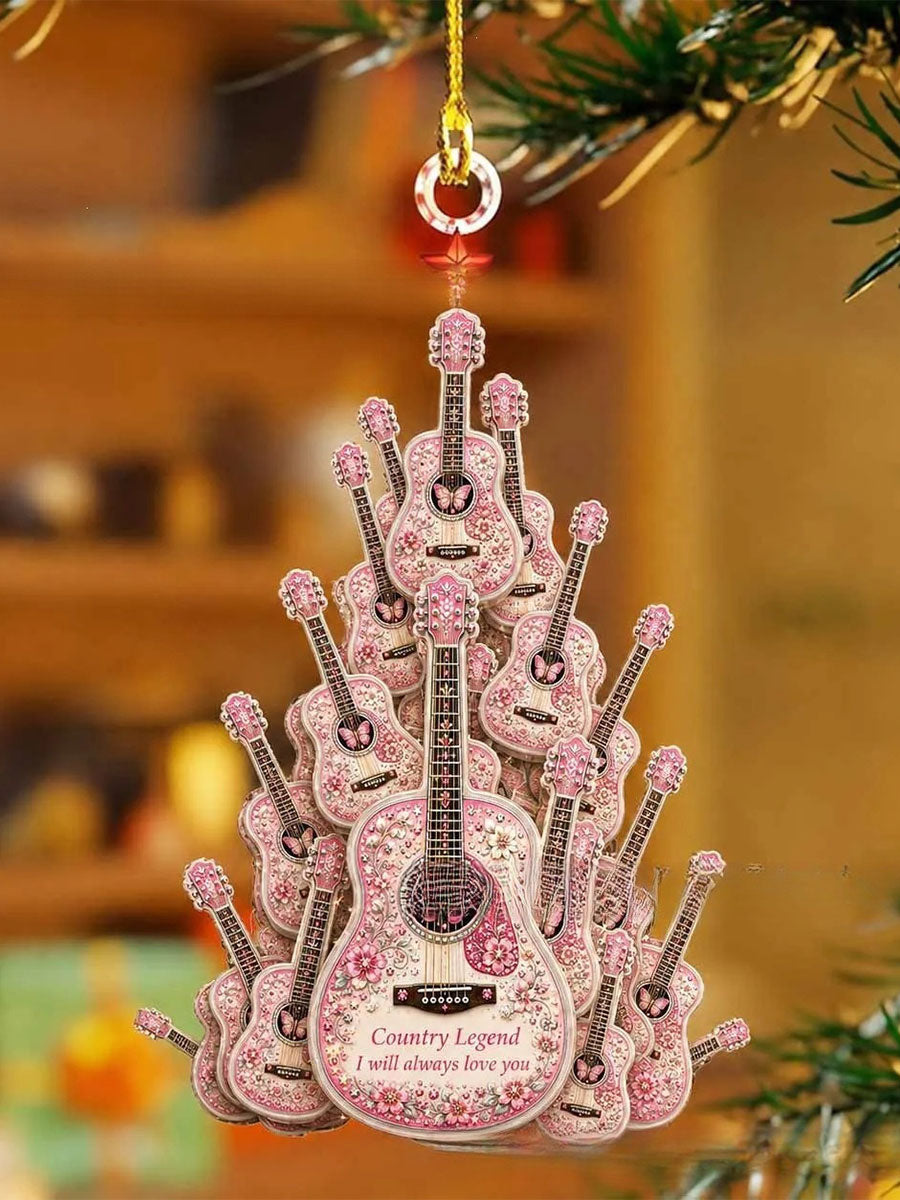 Pink Guitar Country Music Hanging Ornament gracestitchs