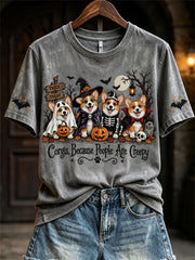 Women's Corgis Because People Are Creepy Halloween Dogs Print short-sleeved T-shirt gracestitchs