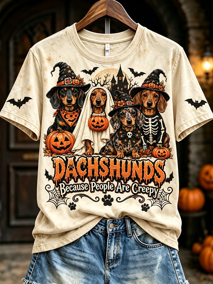 Women's Dachshunds Because People Are Creepy Halloween Print Short-sleeved T-shirt gracestitchs
