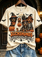 Women's Dachshunds Because People Are Creepy Halloween Print Short-sleeved T-shirt gracestitchs