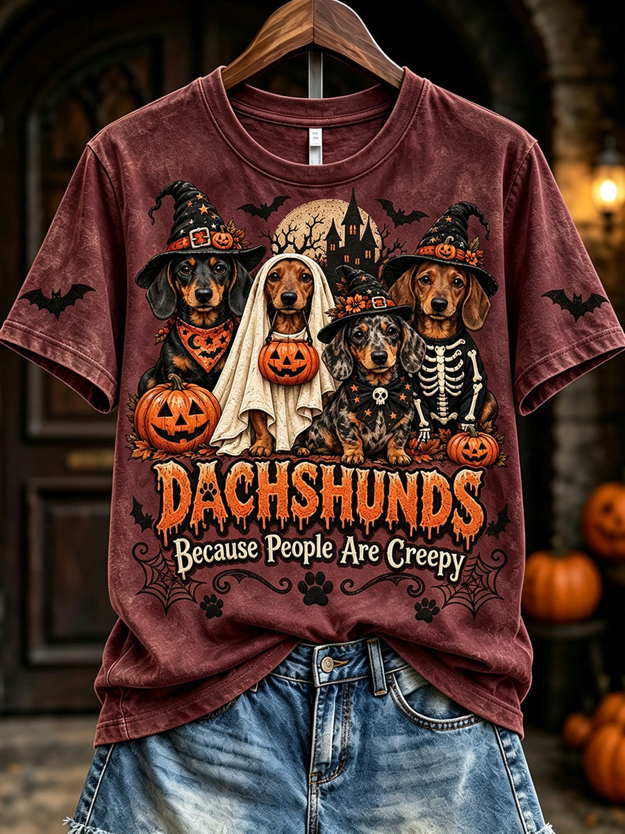 Women's Dachshunds Because People Are Creepy Halloween Print Short-sleeved T-shirt gracestitchs
