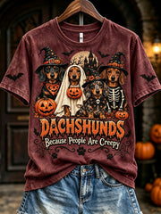 Women's Dachshunds Because People Are Creepy Halloween Print Short-sleeved T-shirt gracestitchs