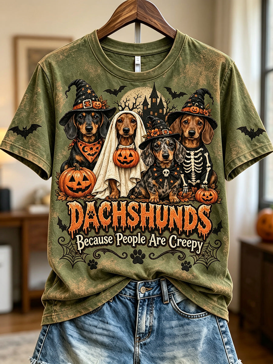 Women's Dachshunds Because People Are Creepy Halloween Print Short-sleeved T-shirt gracestitchs