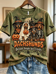 Women's Dachshunds Because People Are Creepy Halloween Print Short-sleeved T-shirt gracestitchs