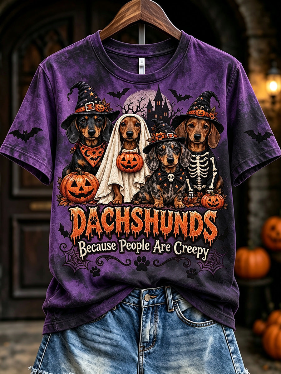 Women's Dachshunds Because People Are Creepy Halloween Print Short-sleeved T-shirt gracestitchs