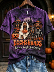 Women's Dachshunds Because People Are Creepy Halloween Print Short-sleeved T-shirt gracestitchs