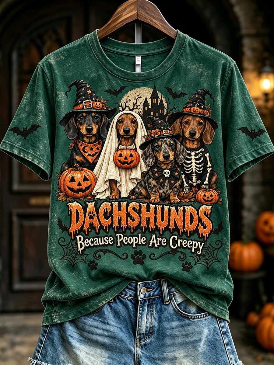 Women's Dachshunds Because People Are Creepy Halloween Print Short-sleeved T-shirt gracestitchs