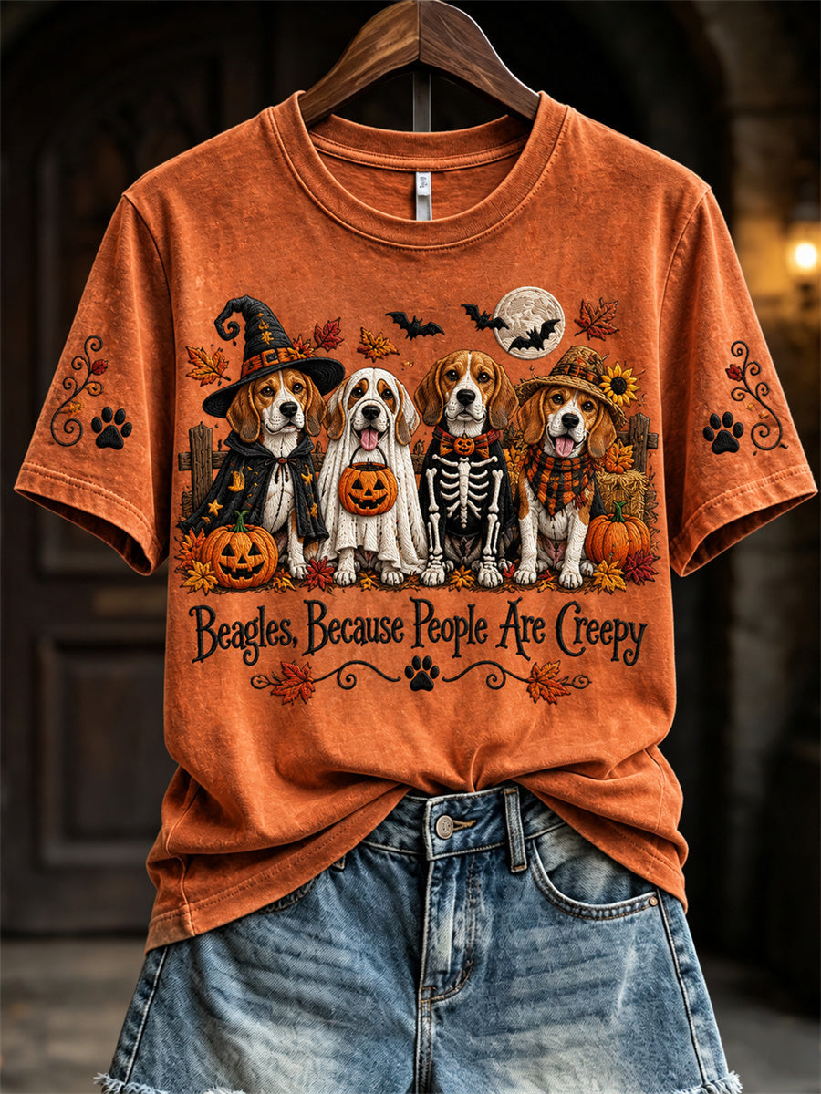 Women's Beagles Because People Are Creepy Fall Halloween Dogs Print short-sleeved T-shirt gracestitchs