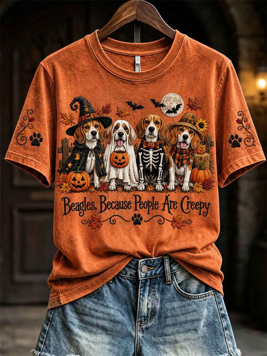 Women's Beagles Because People Are Creepy Fall Halloween Dogs Print short-sleeved T-shirt