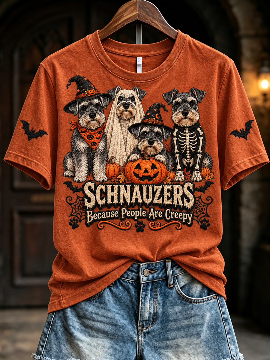 Women's Schnauzers Because People Are Creepy Halloween Print Short-sleeved T-shirt gracestitchs