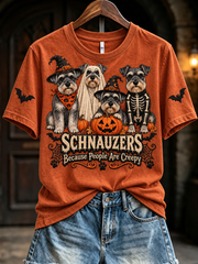 Women's Schnauzers Because People Are Creepy Halloween Print Short-sleeved T-shirt gracestitchs