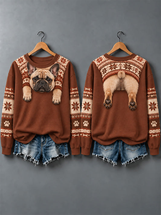 Women's Cute Dogs In Autumn And Winter Print Sweatshirt gracestitchs