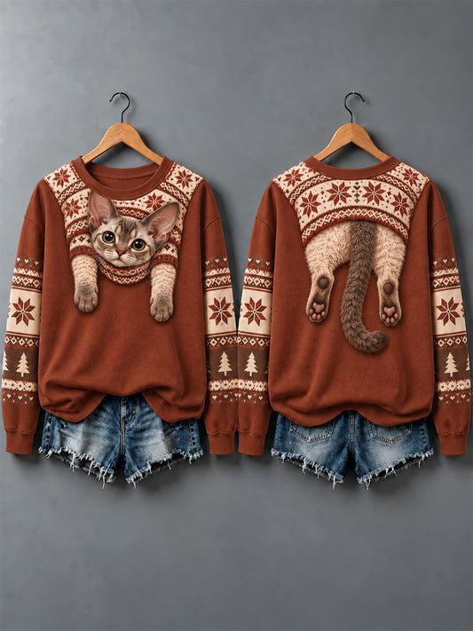 Women's Cute Cats In Autumn And Winter Print Sweatshirt gracestitchs