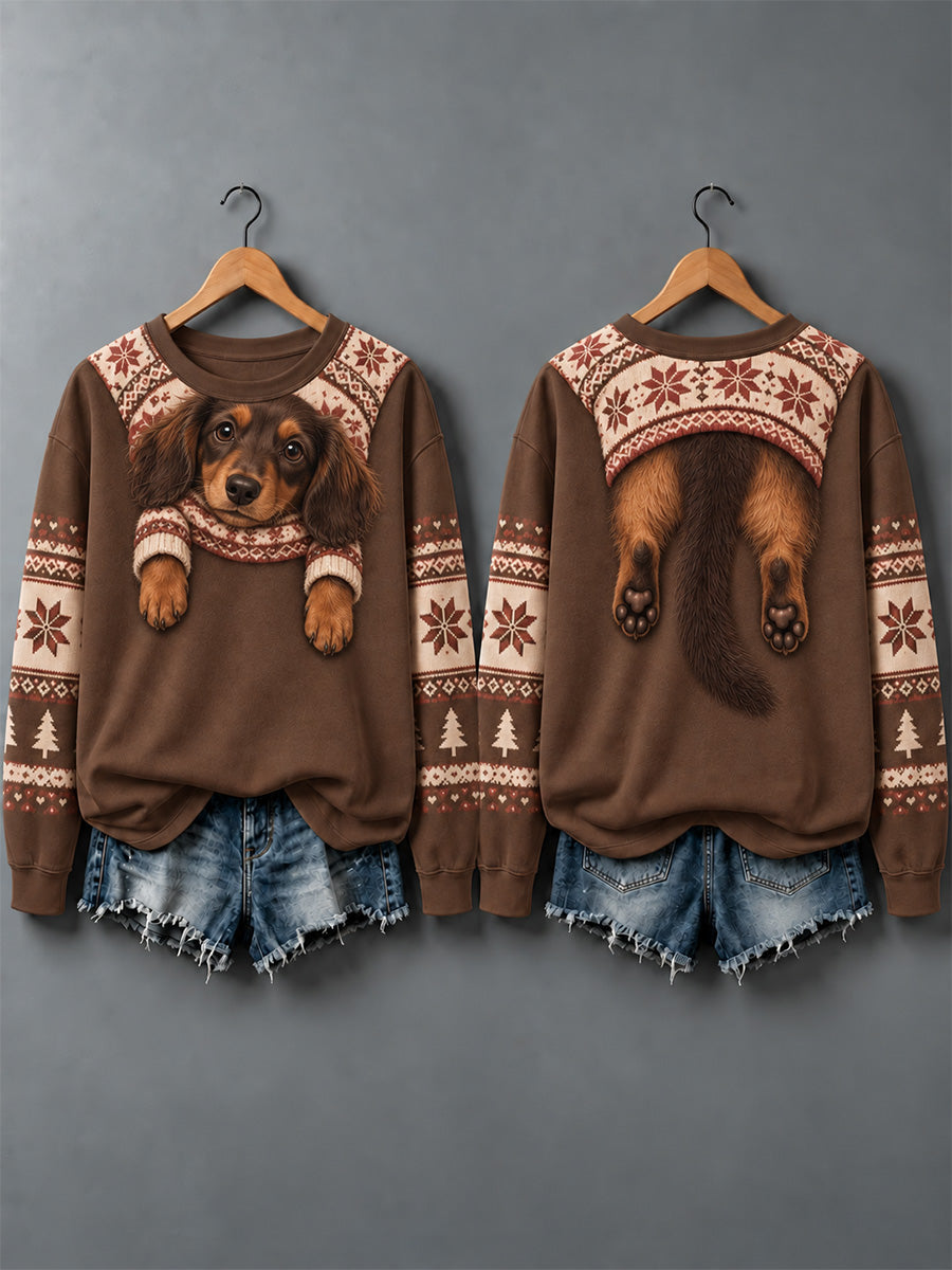 Women's Cute Dogs In Autumn And Winter Print Sweatshirt gracestitchs