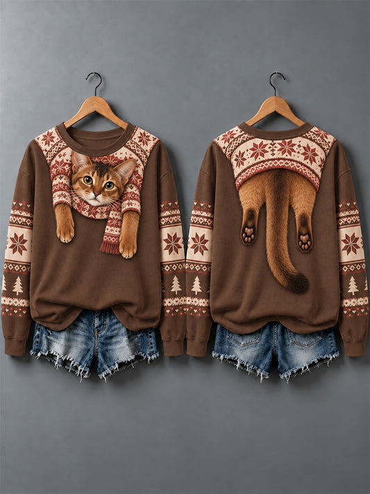 Women's Cute Cats In Autumn And Winter Print Sweatshirt gracestitchs