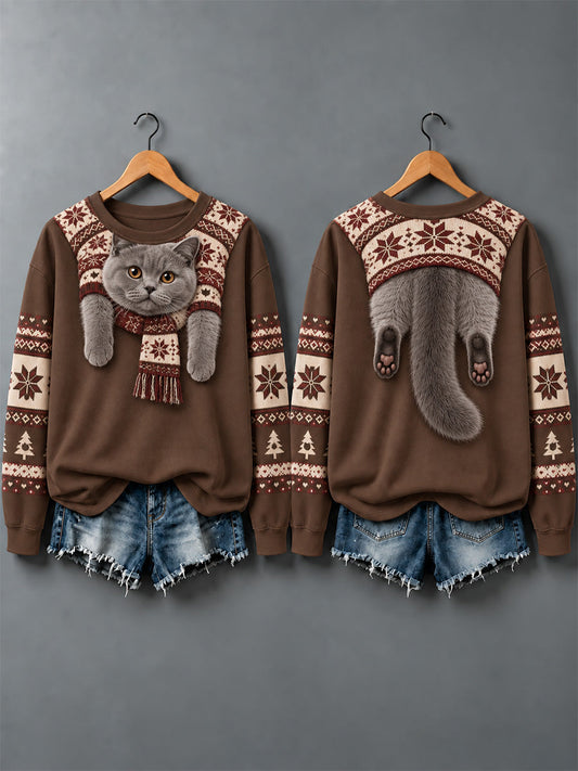 Women's Cute Cats In Autumn And Winter Print Sweatshirt gracestitchs