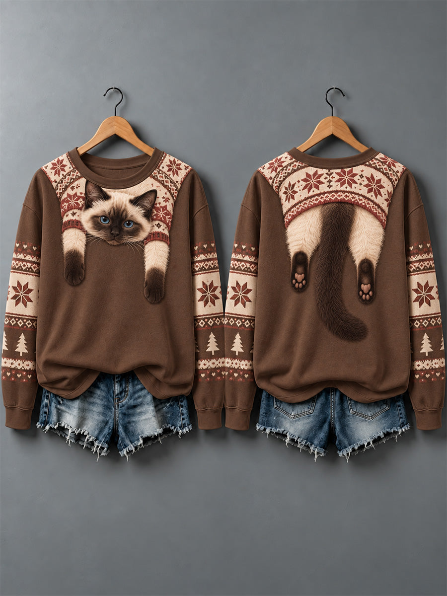 Women's Cute Cats In Autumn And Winter Print Sweatshirt gracestitchs