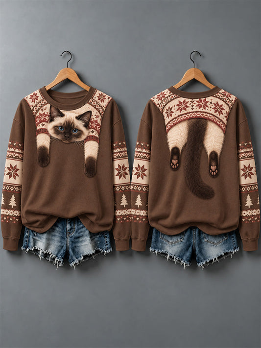Women's Cute Cats In Autumn And Winter Print Sweatshirt gracestitchs