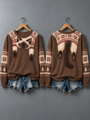 Women's Cute Cats In Autumn And Winter Print Sweatshirt gracestitchs