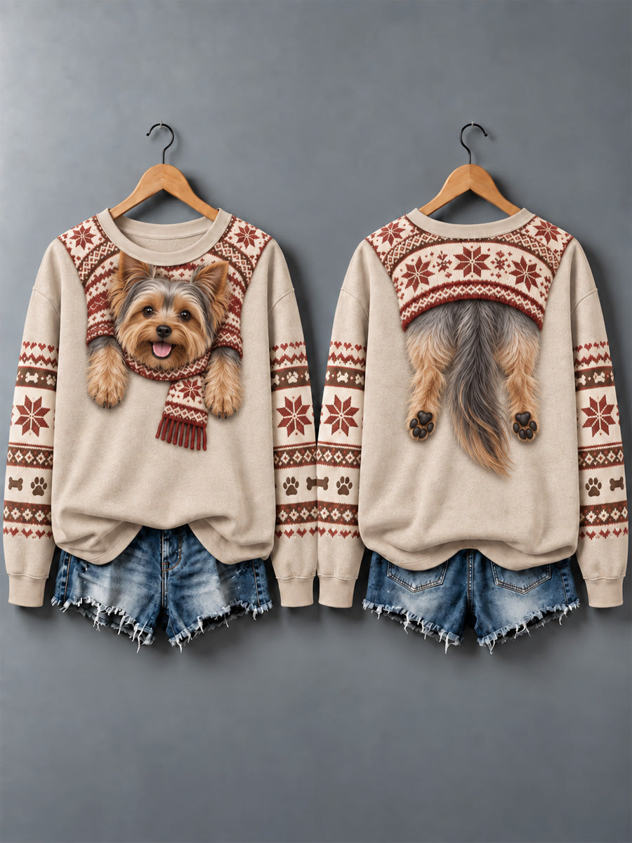 Women's Cute Dogs In Autumn And Winter Print Sweatshirt gracestitchs