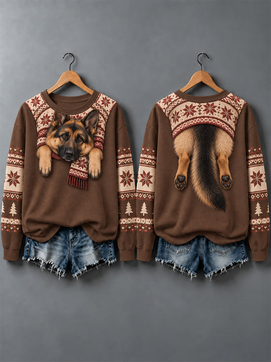 Women's Cute Dogs In Autumn And Winter Print Sweatshirt gracestitchs