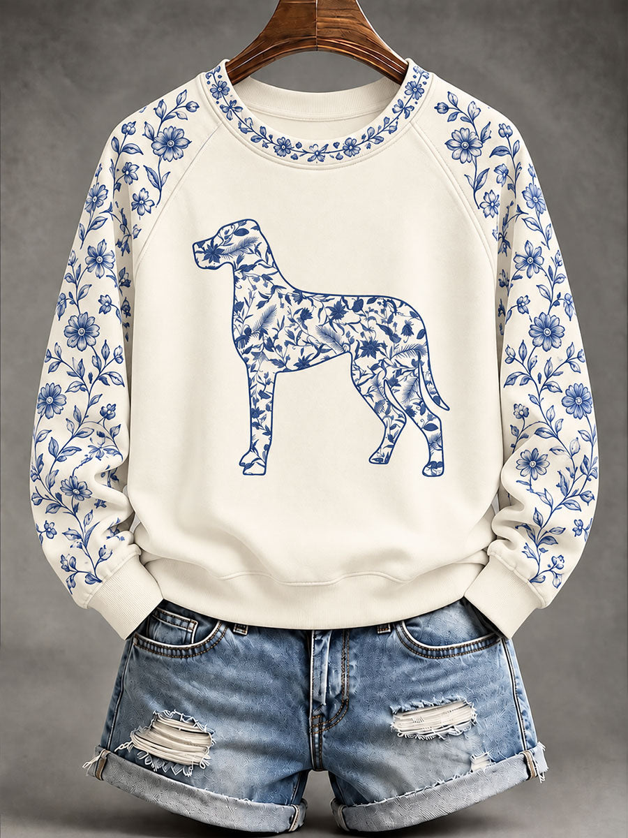 Women's Great Dane Chinese-style floral print sweatshirt gracestitchs