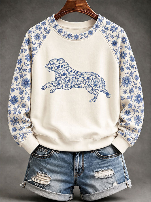Women's Sheepdog Chinese-style floral print sweatshirt gracestitchs