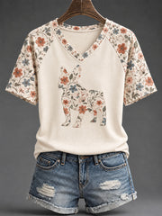Women's French Bulldog Floral Print Casual T-Shirt gracestitchs