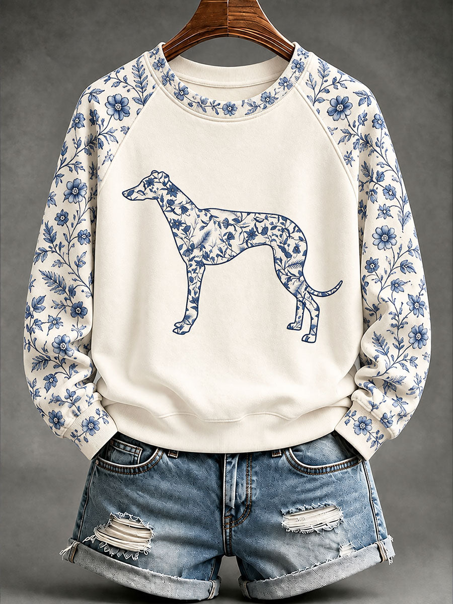 Women's Greyhound Chinese-style floral print sweatshirt gracestitchs
