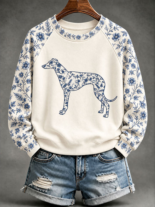 Women's Greyhound Chinese-style floral print sweatshirt gracestitchs