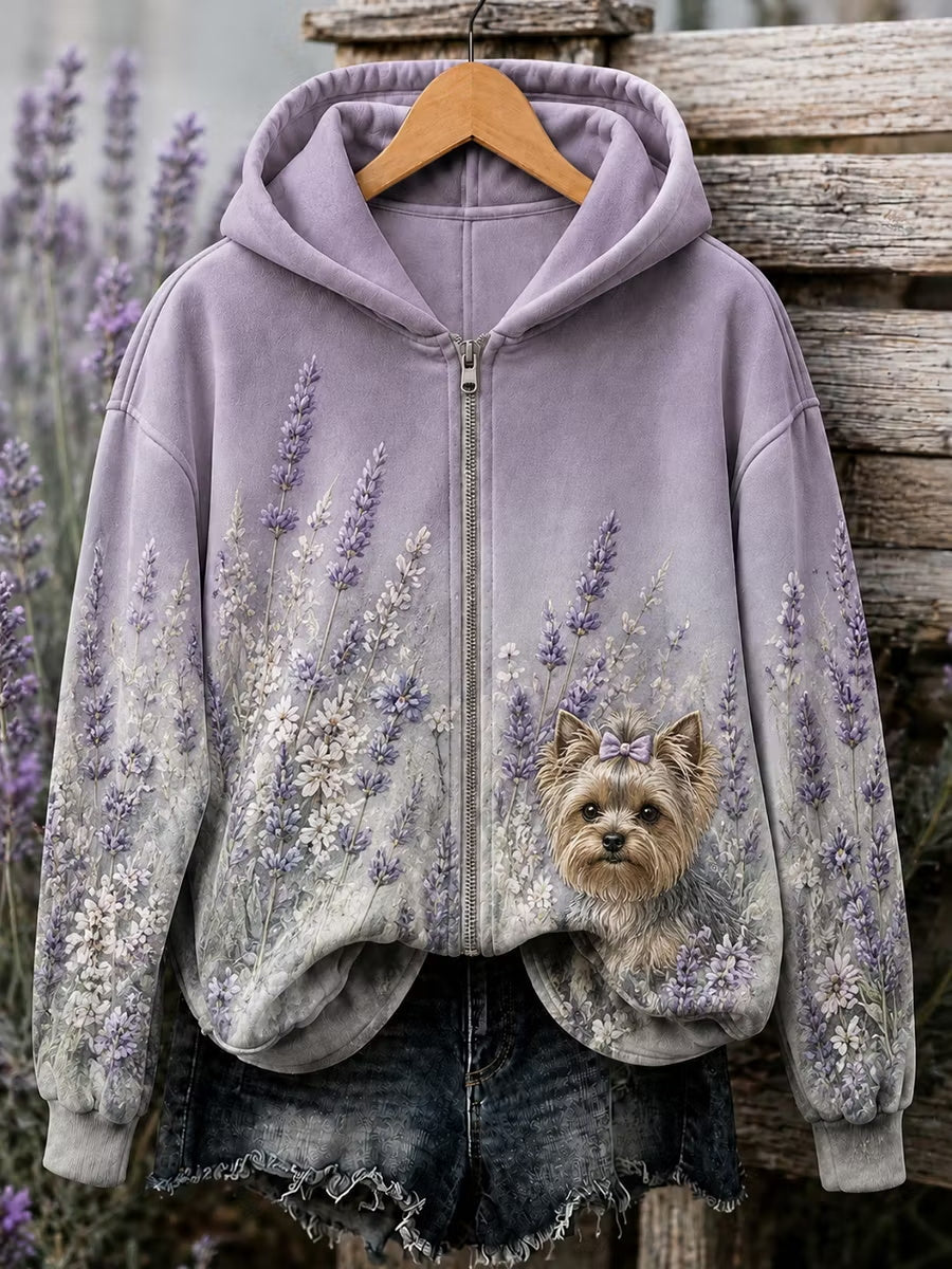 Women's Floral Dog Zip-Up Hoodie gracestitchs