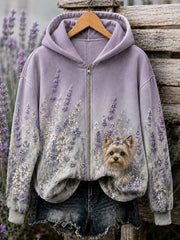 Women's Floral Dog Zip-Up Hoodie gracestitchs