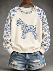 Women's Schnauzer Chinese-style floral print sweatshirt gracestitchs