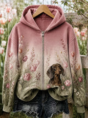 Women's Floral Dog Zip-Up Hoodie gracestitchs