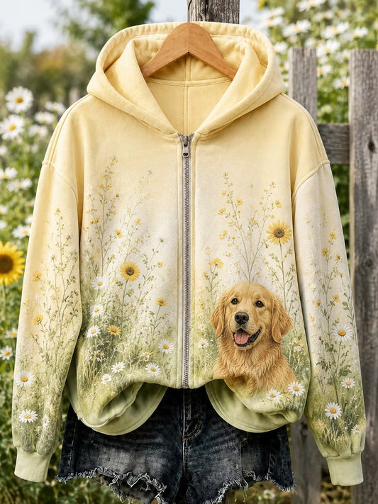 Women's Floral Dog Zip-Up Hoodie gracestitchs