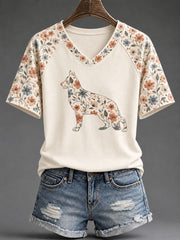 Women's Sheepdog Floral Print Casual T-Shirt gracestitchs