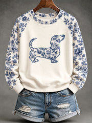 Women's Dachshund Chinese-style floral print sweatshirt gracestitchs