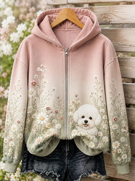 Women's Floral Dog Zip-Up Hoodie gracestitchs