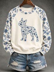 Women's Boston Terrier Chinese-style floral print sweatshirt gracestitchs