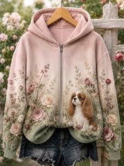 Women's Floral Dog Zip-Up Hoodie gracestitchs