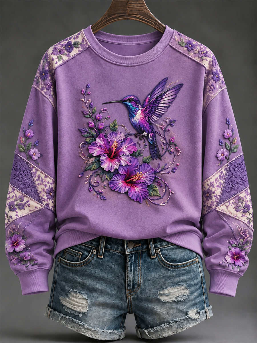 Women's Purple Flora Art Print Sweatshirt gracestitchs