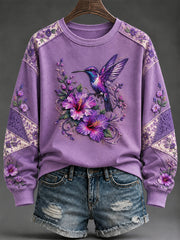 Women's Purple Flora Art Print Sweatshirt gracestitchs