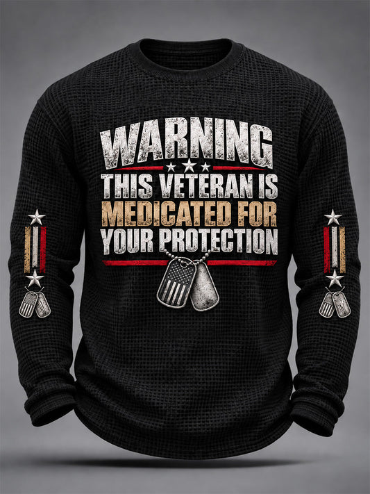 Men's U.S. Veterans Day Print Waffle Long Sleeve T-Shirt gracestitchs