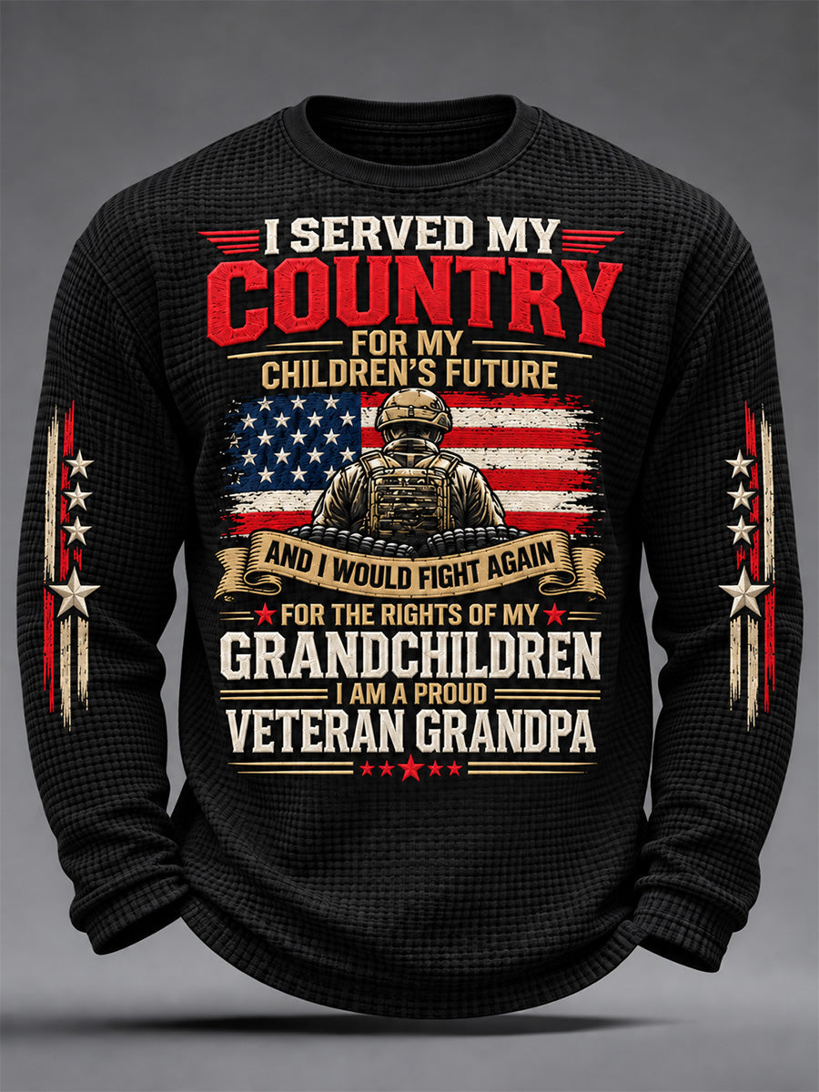 Men's U.S. Veterans Day Print Waffle Long Sleeve T-Shirt gracestitchs